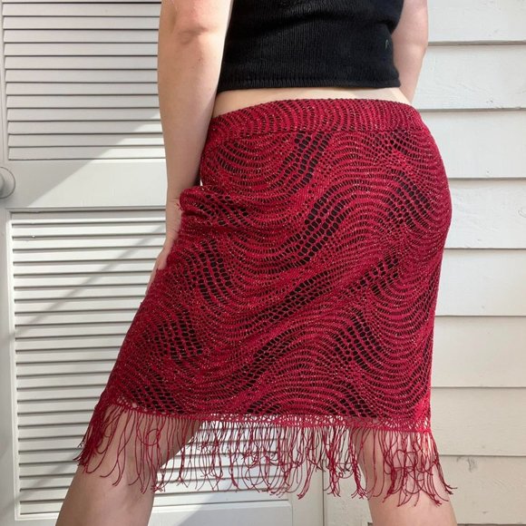 Y2k Soho Apparel fringe low-rise midi skirt size 14 - Picture 4 of 5